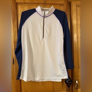 Women's Jofit XL quarter zip raglan sleeve top in white and navy